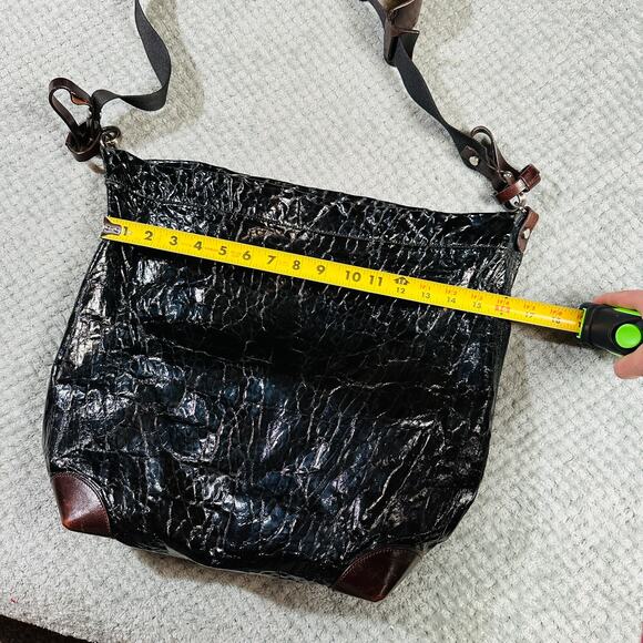 Marni Croc Embossed Black Leather Archival Bag Italy HOBO Brown Shoulder Tote - Picture 9 of 10